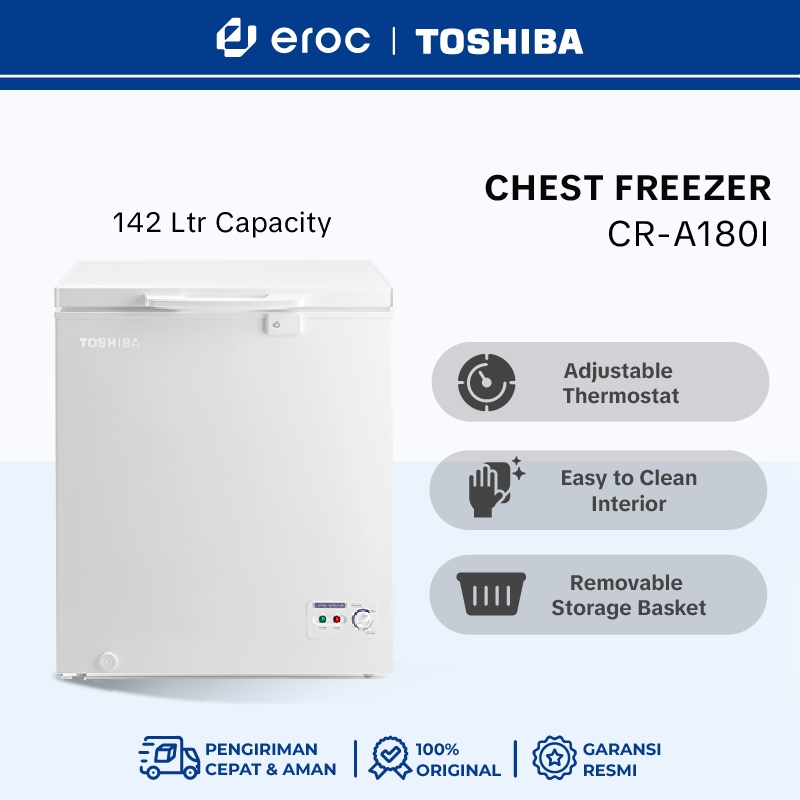 TOSHIBA Lemari pendingin Chest Freezer dengan Fitur convenient drain tube Model CR-A180I (Kapasitas 