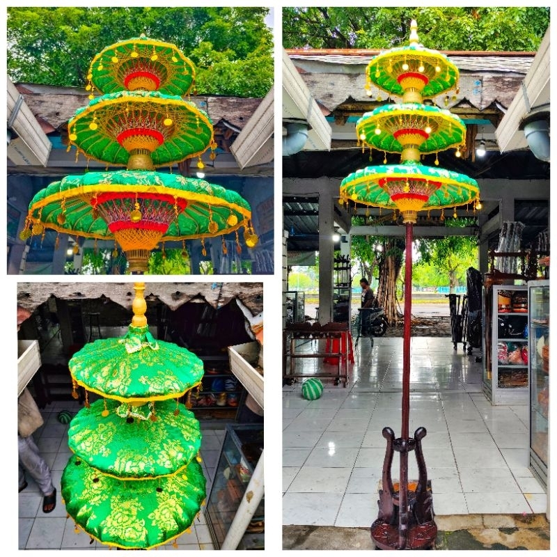 PAYUBG SUSUN PAYUNG MANTEN/PAYUNG SUSUN 3 HIJAU MOTIF EMAS/PAYUNG DEKORASI/payung dekorasi sisun 3 h