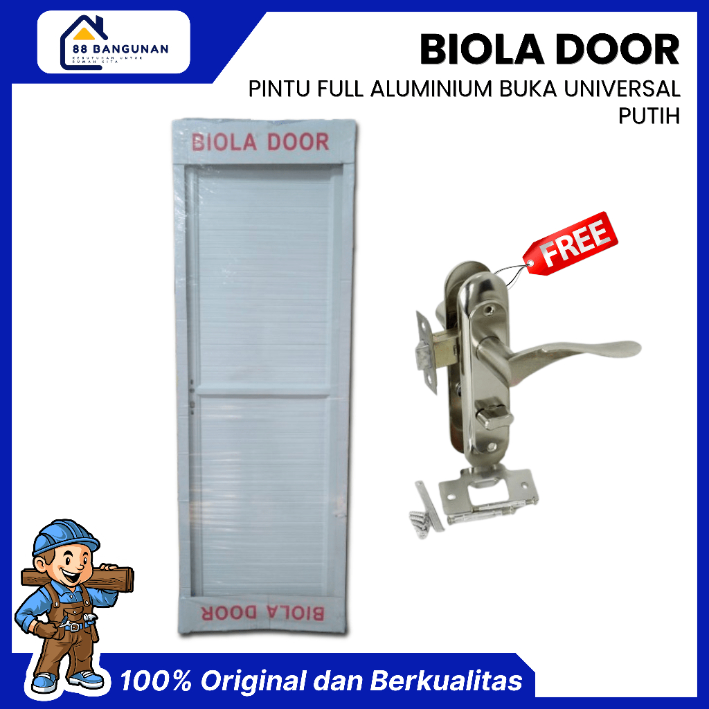 Biola Door - [Packing Peti Kayu] Pintu Kamar Mandi Full Aluminium Buka Universal Putih