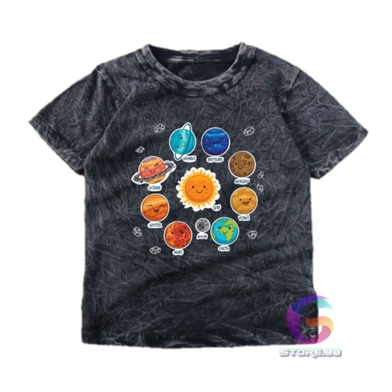 Baju washed planet Tata surya kaos anak
