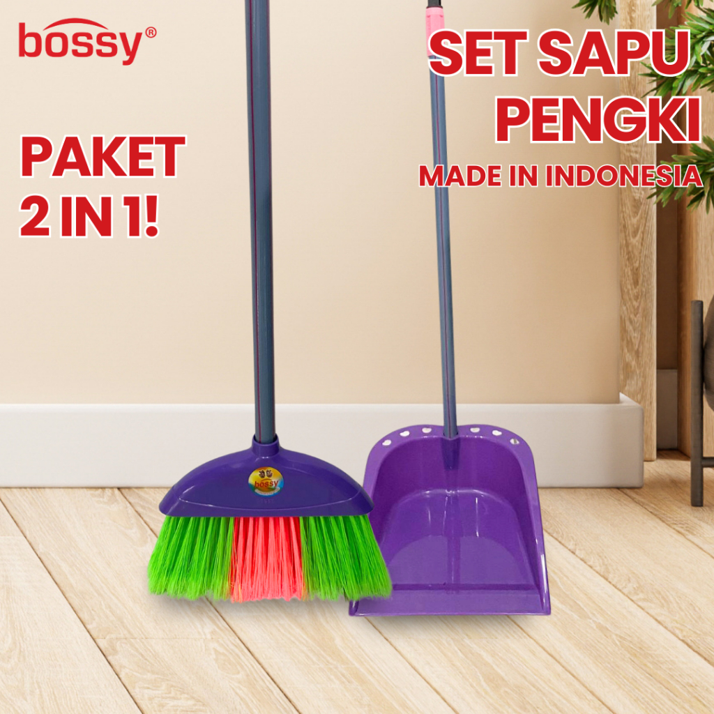 BOSSY Set Sapu Pengki Pembersih Lantai 2 In 1  Broom Set Dustpan Sapu Kombinasi Pengki Sapu