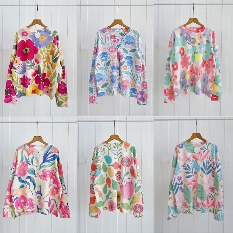 Clariss Cardigan Floral banyak Motif | Sweater Cardigan Rajut