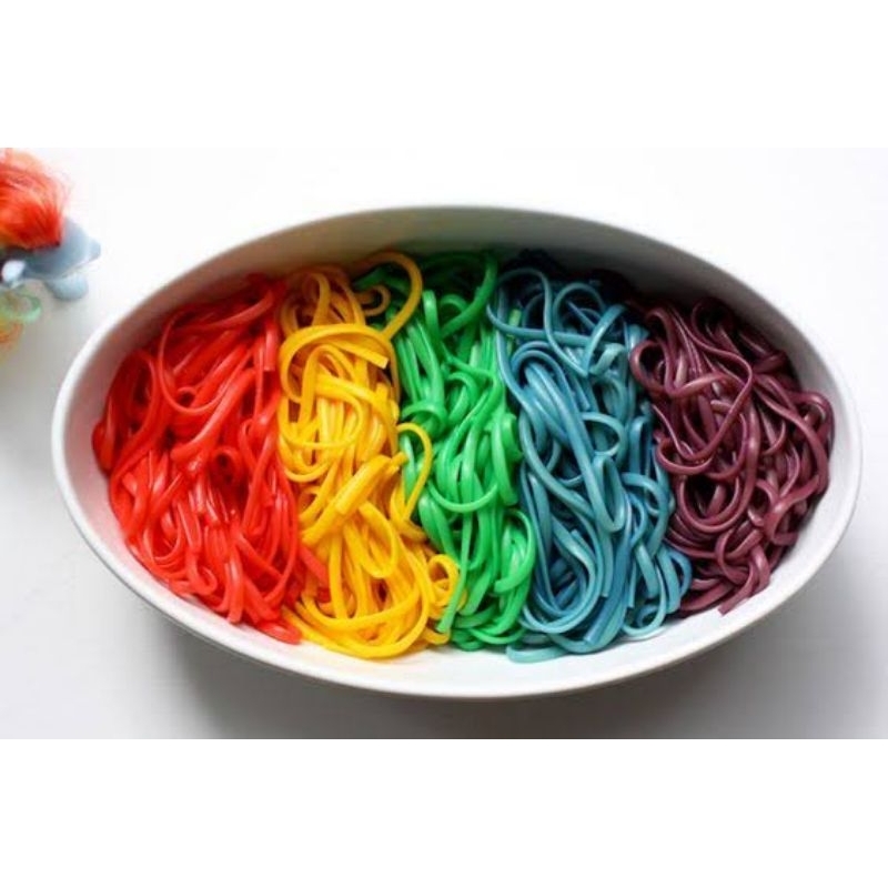 Rainbow noodle sensory play