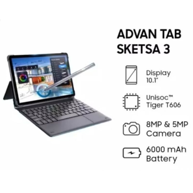 Tablet advan sketsa 3 6gb /128gb 10in t606 android 13 garansi  1tahun