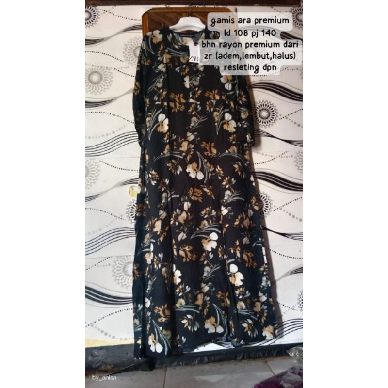 gamis bunga zara premium | dress bunga hitam zr| gamis bunga rayon premium