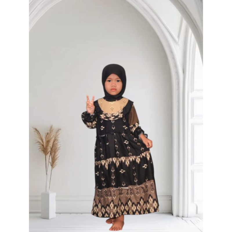 Gamis anak susun depan rempel bahan katun rayon