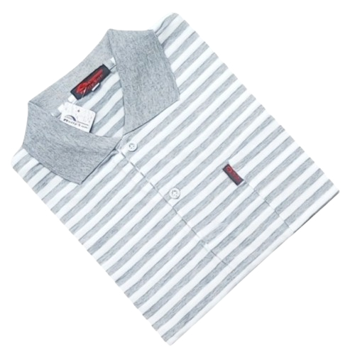 POI Kaos Kerah Pria Berkantong Motif Salur Garis Garis Ukuran L XL XXL