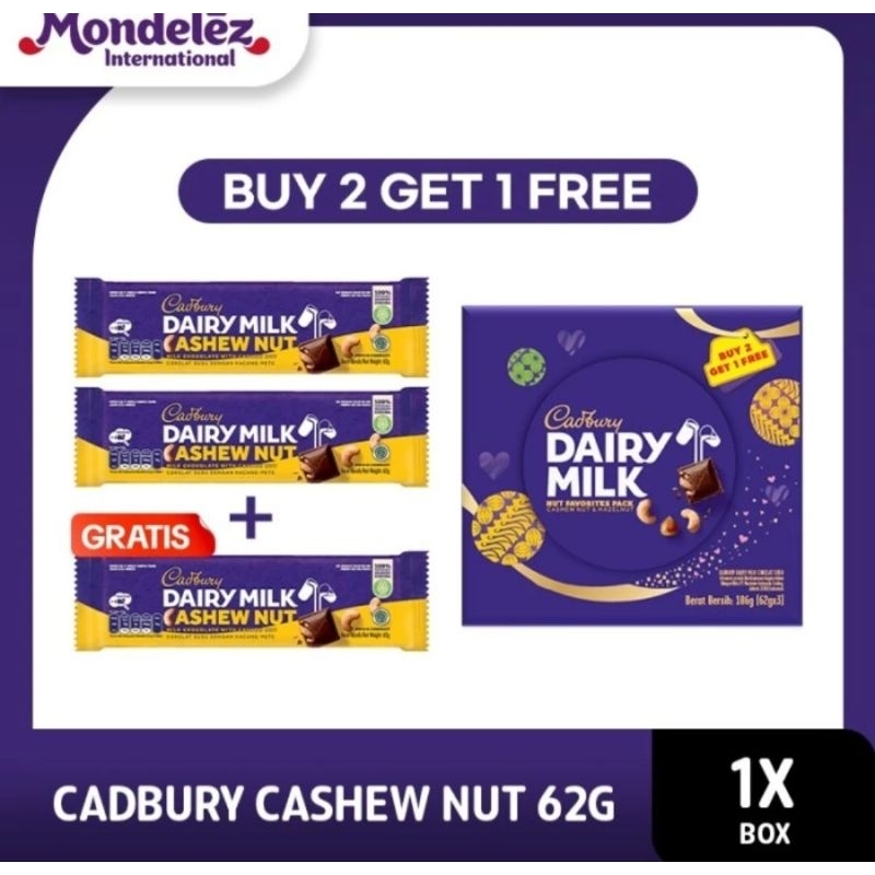 

B2G1 - Cadbury Dairy Milk Cashew Nut 62 Gr (3 × 62 Gr) - Free Box