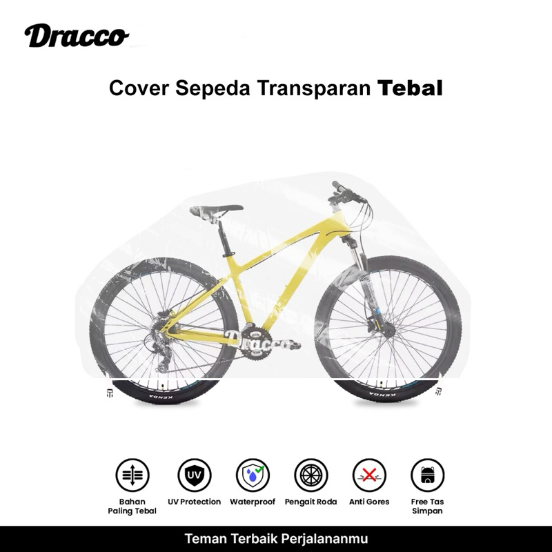 Cover Sepeda Transparan Tebal Premium DRACCO Waterproof Anti Gores MTB Roadbike UV Protection + Tas
