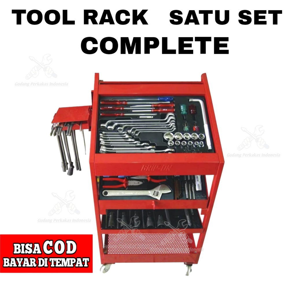 GRIP ON Tool Rack Complete Set Rak Alat Bengkel Lengkap + Isi Alat Perbengkelan Dasar Komplit