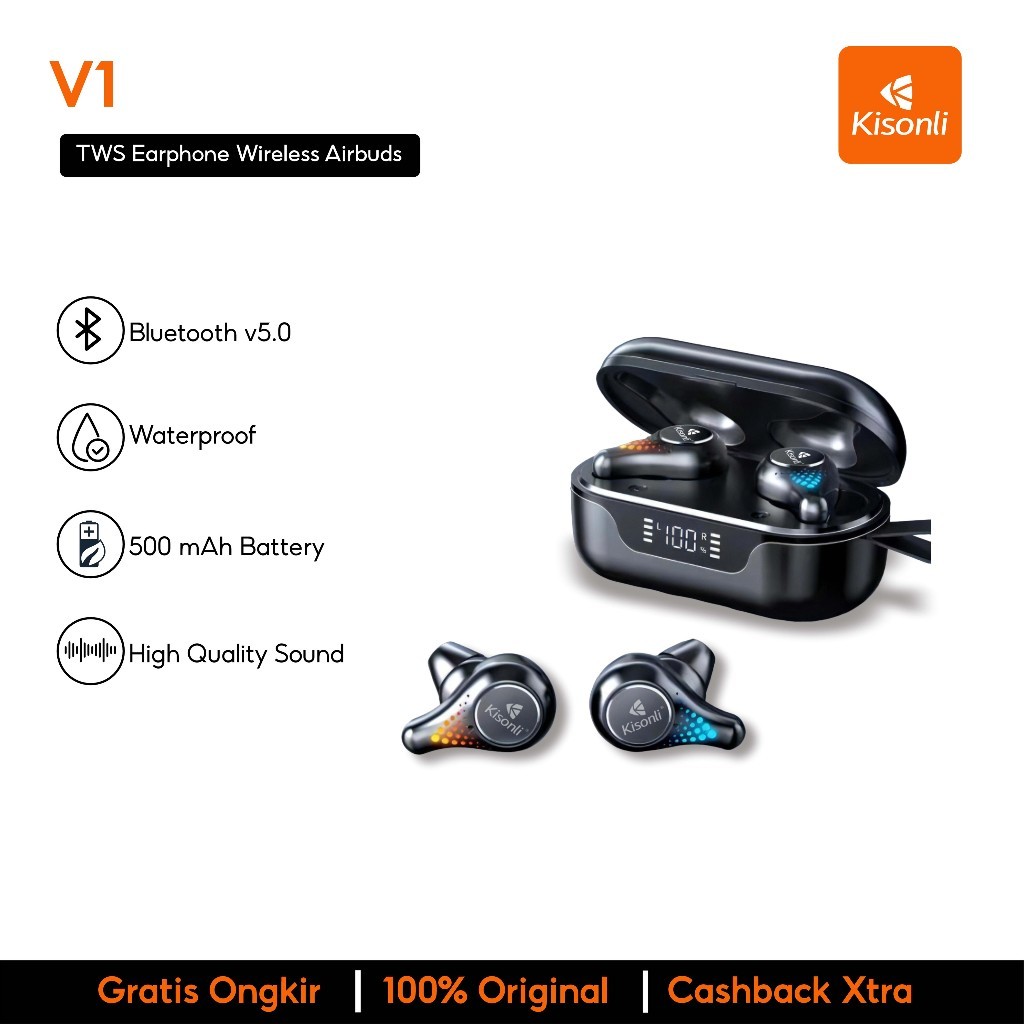 KISONLI V1 TWS Earphone Bluetooth Wireless Airbuds In-Ear