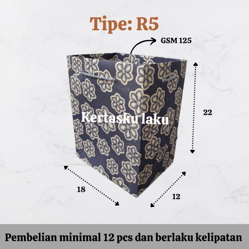 

Paper bag R5 Batik, tas kertas souvenir, tas kertas murah, P18 L12 T22