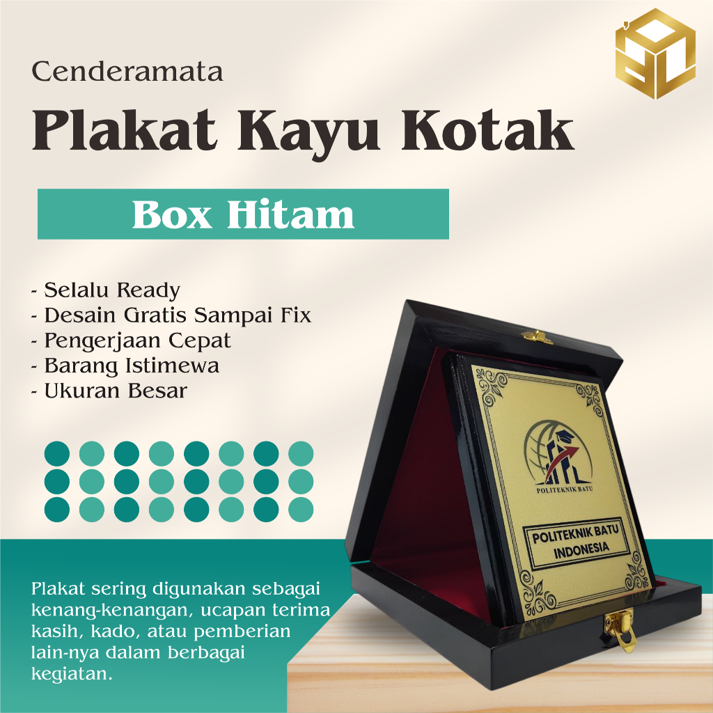 Plakat Kayu Kotak Box Hitam Vandel Murah Meriah Untuk Cenderamata Kantor dan Instansi