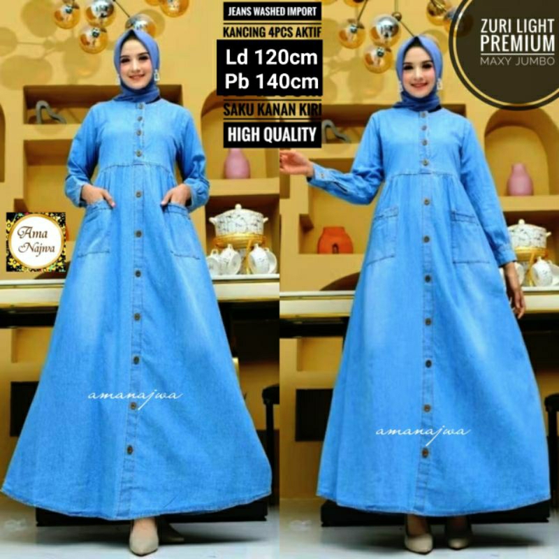 Light suju LD 120 Zuri Gamis Jeans JUMBO Maxy muslim cantik Dress longgar / Amj