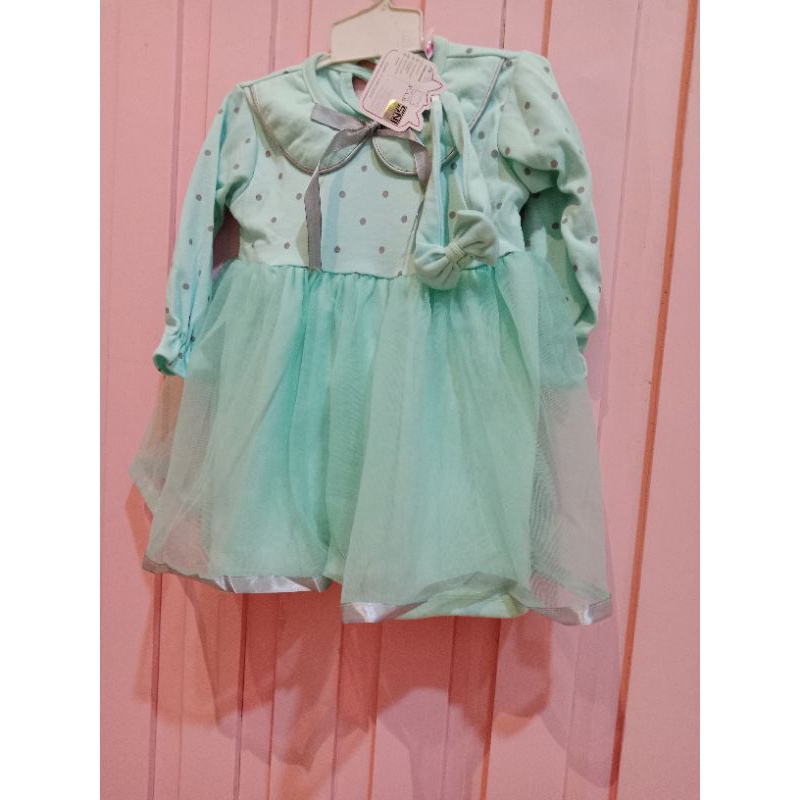 Baju muslim anak perempuan/Dress bayi kombinasi renda untuk bayi6_12 bulan