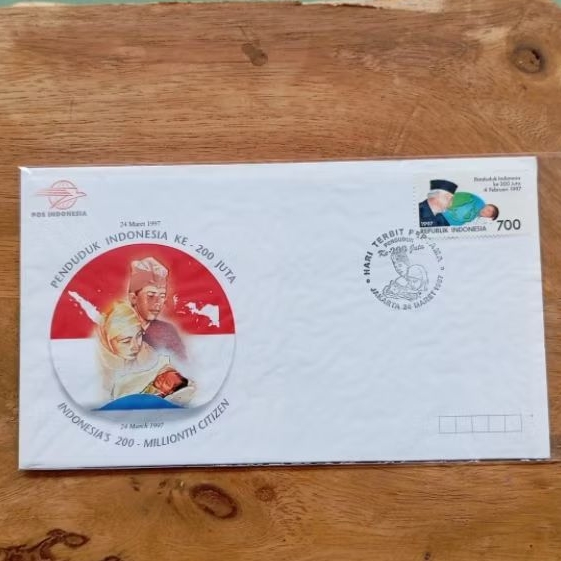 

amplop dan perangko pos Indonesia hari terbitan pertama PENDUDUK INDONESIA KE-200 JUTA