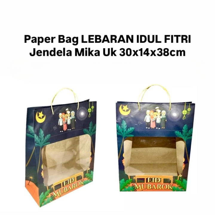 

3 Pcs Paperbag Hampers Lebaran Idul Fitri Jendela Mika 30x14x38cm