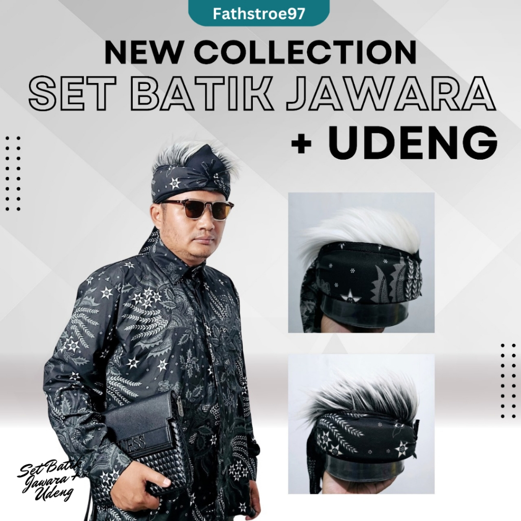 Set Batik Hitam dan Udeng Rambut Bulu Jawara Menarik Harga Terjangkau Premium Bahan Adem