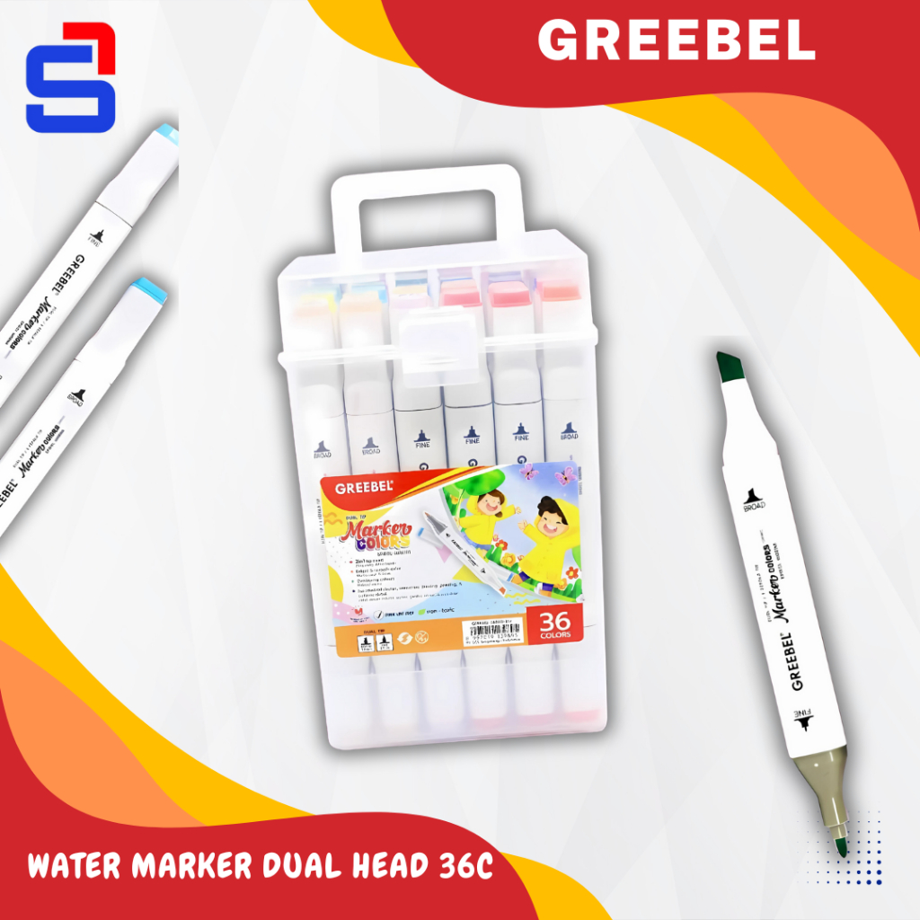 

GREEBEL Spidol Warna Warni 1 Set / Spidol Water Marker Dual Head (36 Warna) / Spidol Warna / Sketch Marker