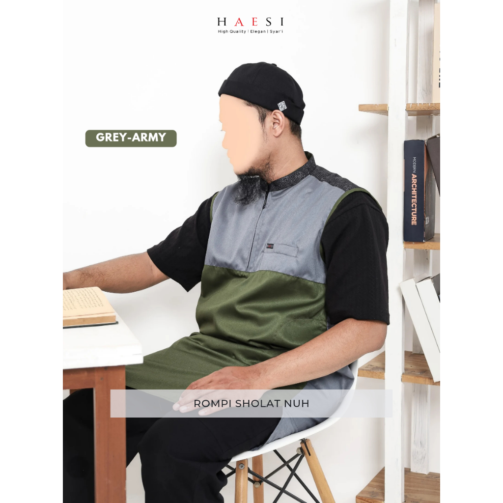 ROSAL NUH Army-Grey | Rompi Sholat Pria Dewasa Premium Size Lengkap