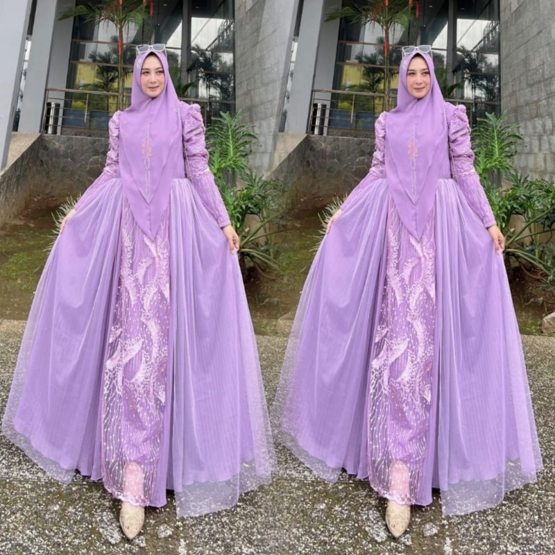 Kamella Angel Series LD100-110 PB140 Busui Set Jilbab Gamis Brukat Gamis Pesta Mewah Elegan