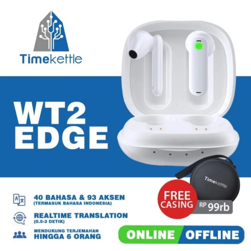 TimeKettle WT2 Edge Translator Earbuds tipe Online-Offline