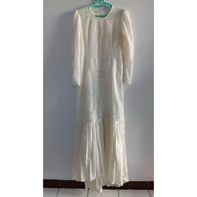 Gamis Dress Lamaran Wedding Melayu Off-White Prelove