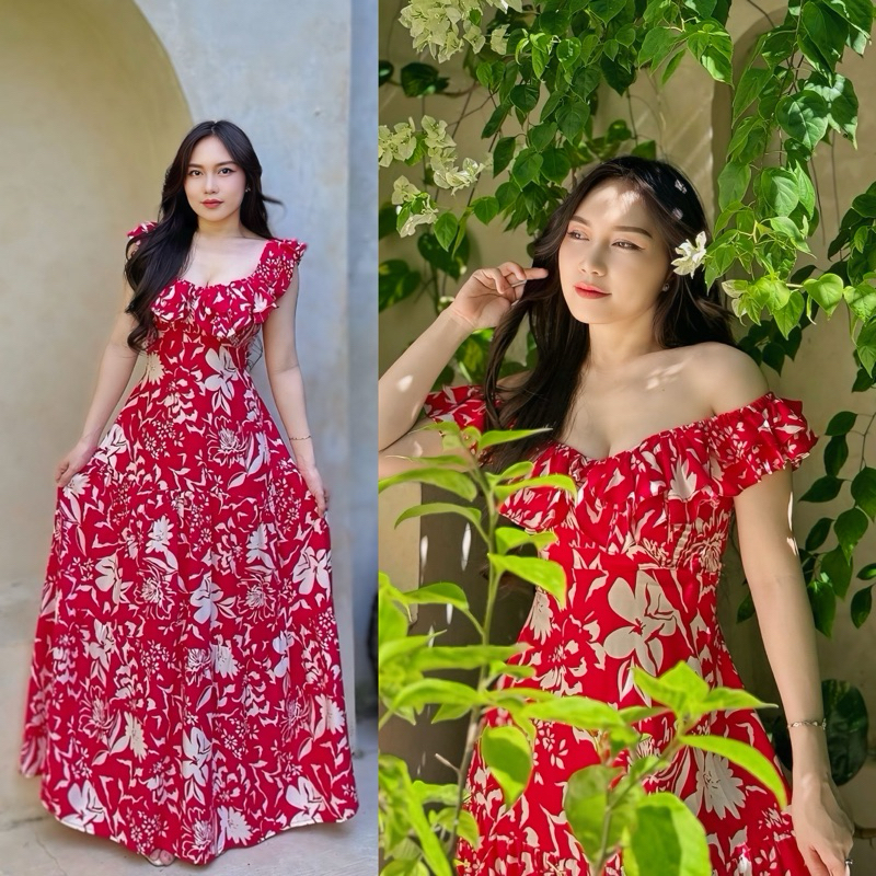 MONETE Galina Dress / dress pantai bali / maxi dress / sabrina / dress panjang