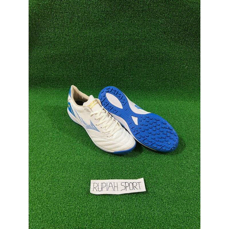 Sepatu Futsal Mizuno Morelia Neo 4 Beta Enerzy Pro White Blue Gold Turf TF