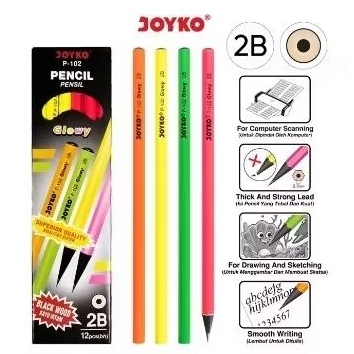 

PENSIL 2B JOYKO P-102 GLOWY KAYU HITAM PER 1 PAK 12 PCS
