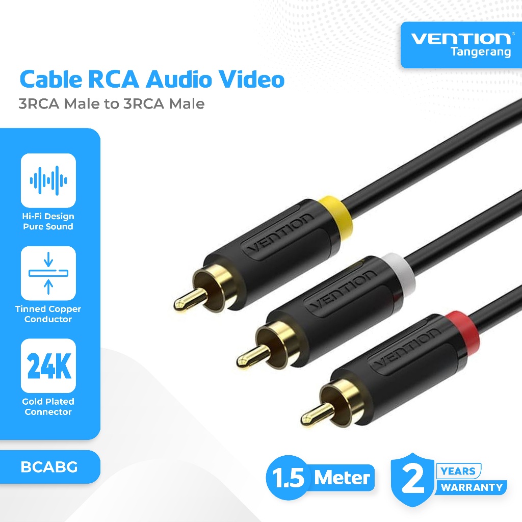 Vention Kabel RCA Audio Video 3 RCA Male to 3 RCA Male Gold Plated 1.5 Meter - BCABG