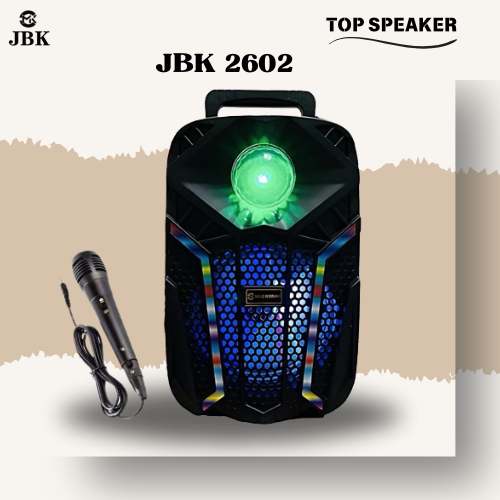 MKC JBK SPEAKER BLUETOOTH 6,5 inch  LED PORTABLE JBK 2602 FULL BASS FREE MICROPHONE