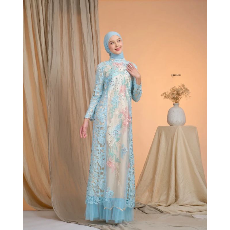B21382 SOLEMIO MAXI DRESS GAMIS NEW ARRIVAL TILLE BORDIR KOMBINASI BRUKAT