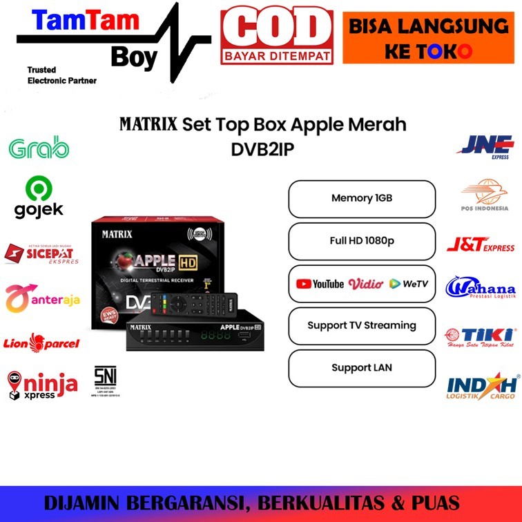Set Top Box TV Digital STB Matrix Apple HD Black DVB2IP DVB-T2 UHF EWS Siaran Nasional Lokal Support