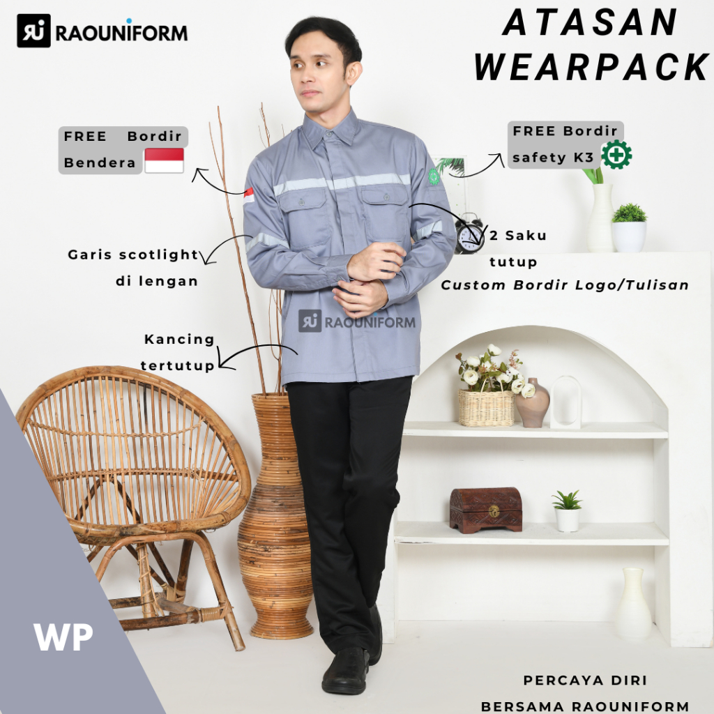 Baju Wearpack lengan panjang/Wearpack safety atasan/Baju Wearpack Custom Bordir/Seragam Safety