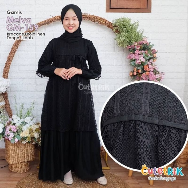 19. TERBARU BEST SELLER SET SETELAN TUNIK CELANA GAMIS HITAM POLOS BROKAT PONDOK HAJI UMROH LEBARAN 