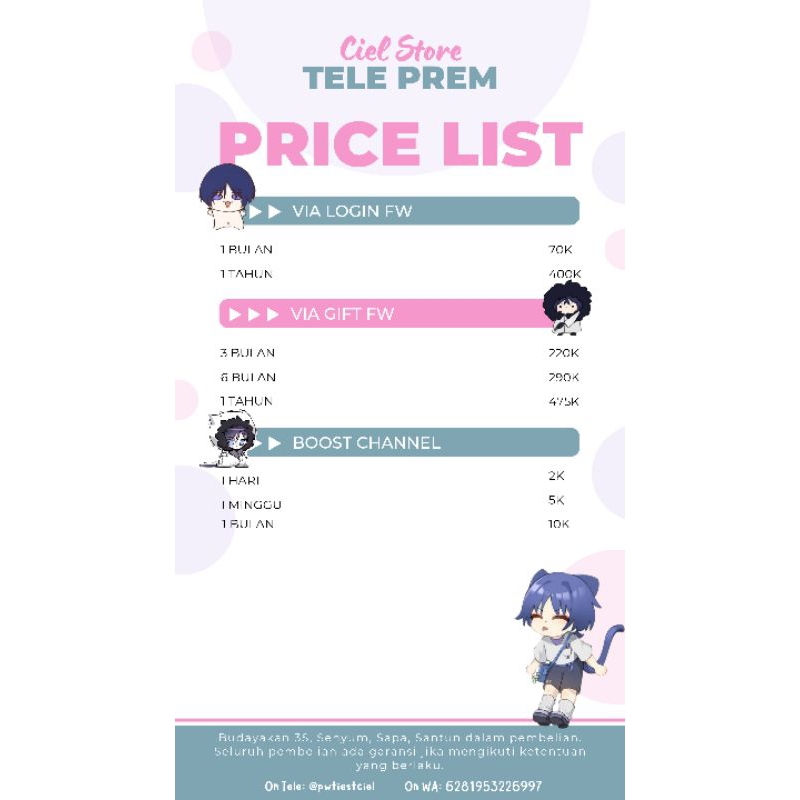 TELEGRAM PREMIUM CHAT UNTUK KETERANGAN PEMBELIAN