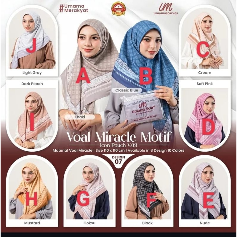 Jilbab Segi Empat Motif Umama Voal Miracle Premium Logo UM Metal Swarovski