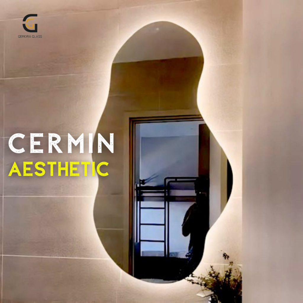 Cermin LED Dinding Aesthetic (Free Packing Kayu) Cermin Dinding/ Cermin Aesthetic/ Kaca Dinding Aest