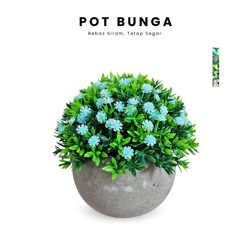 Tanaman Bunga Hias Plastik Artificial Rumput Soka Pot Semen Ornamen Hiasan Pajangan Rumah PBP124