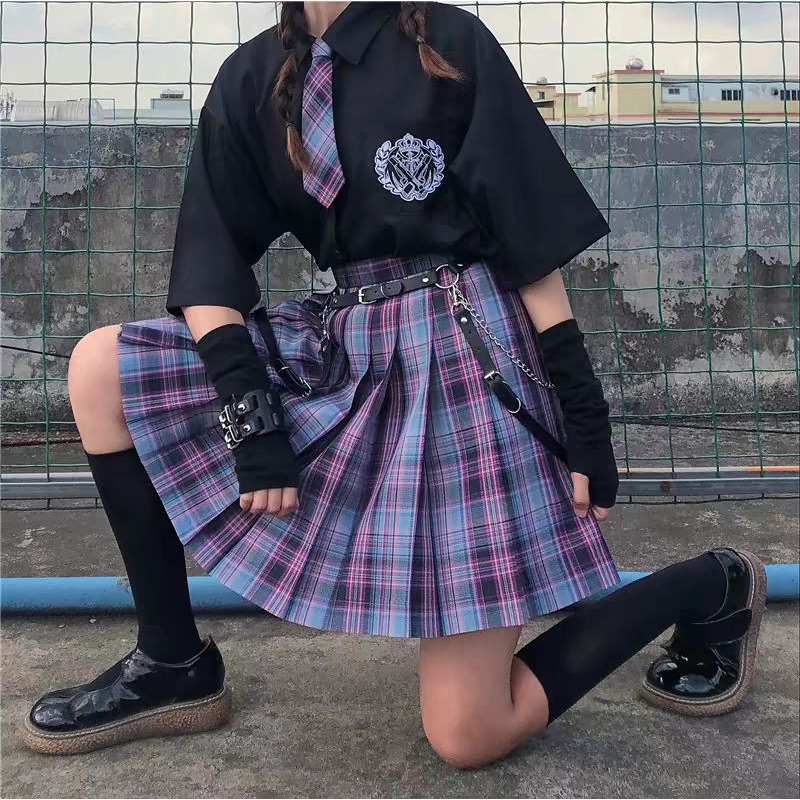 Rok seragam jk rok kotak seifuku skirt rok jk ungu purple