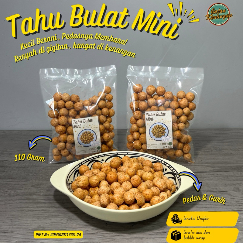 

Tahu Bulat Mini Pedas - Jajanan Renyah & Crispy, Rasa Asin Pedas yang Nagih - 110 Gram