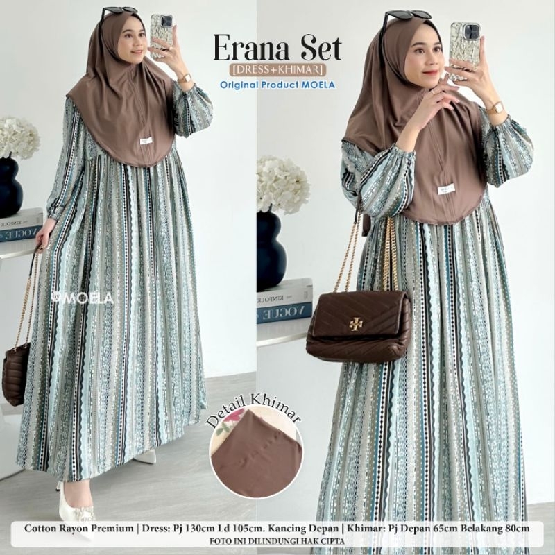 ERANA SET DRESS ORI MOELA // Midi Dress Motif Terbaru Gamis Cotton Rayon Premium Jumbo