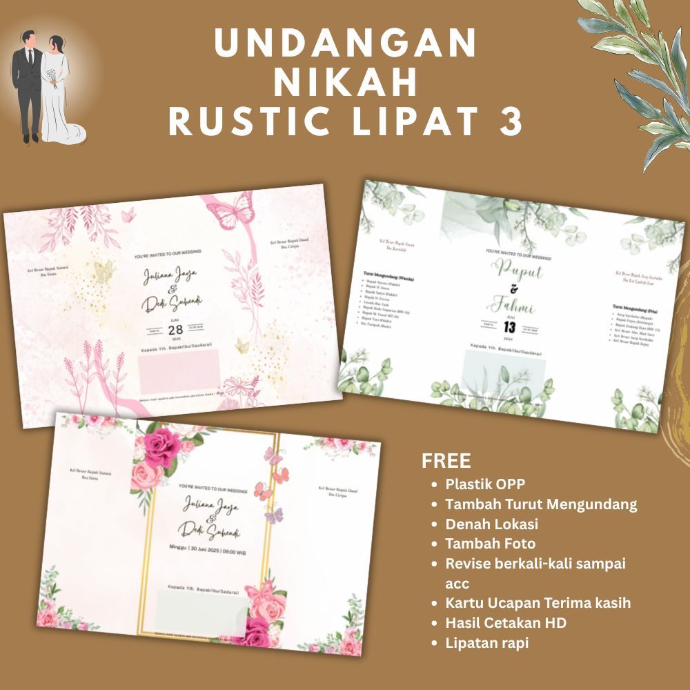 Undangan Pernikahan Rustic Lipat 3 - Undangan Unik - Undangan Pernikahan Free Foto