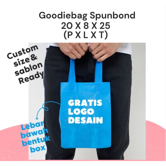 

TAS KAIN SPUNBOND TALI SABLON CUSTOM 20x25x8/ Tas Goodie Bag custom / TAS SOUVENIR GOODIE BAG