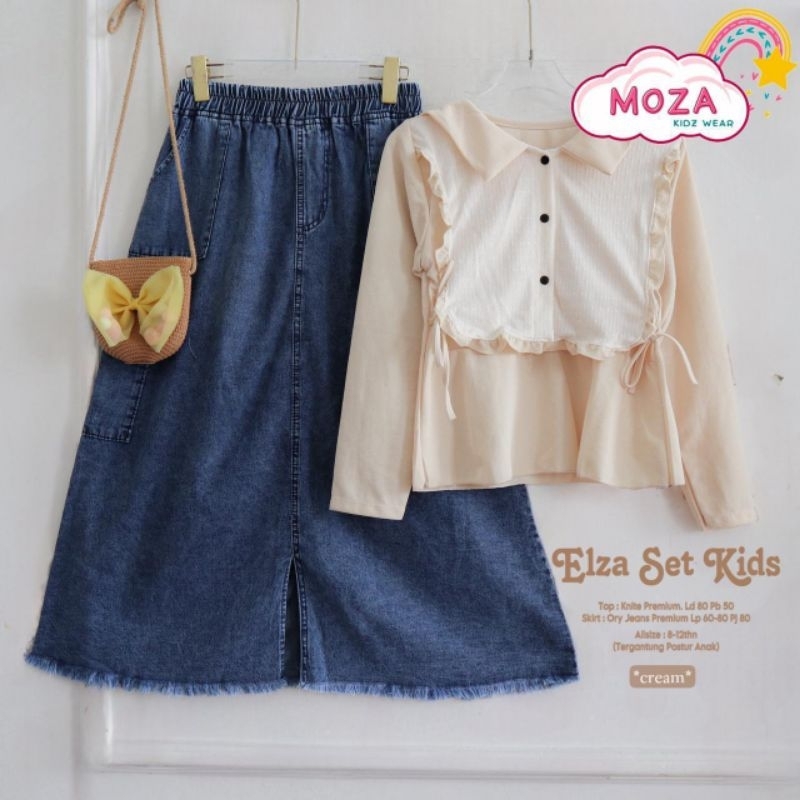 ELZA SET ORI MOZA  Setelan Blouse Anak Motif Terbaru Bahan Adem Kombinasi Jeans Terlaris