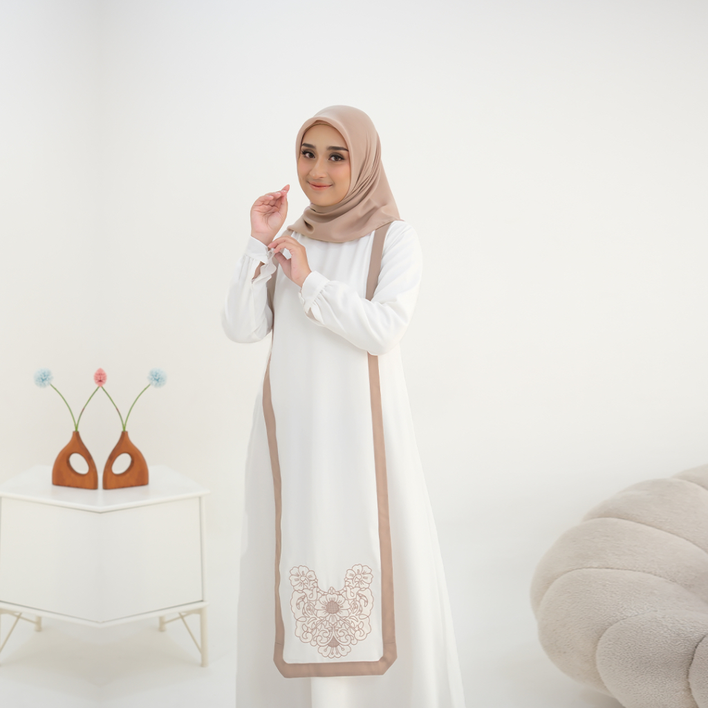 Mighuo Gamis Polos Wanita mix Bordir Simple Mewah