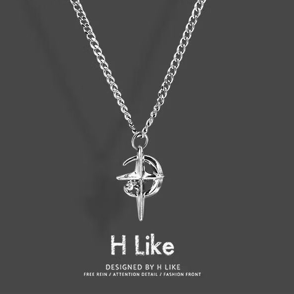 Kalung Titanium Pria Dan Wanita Liontin Bulan Bintang