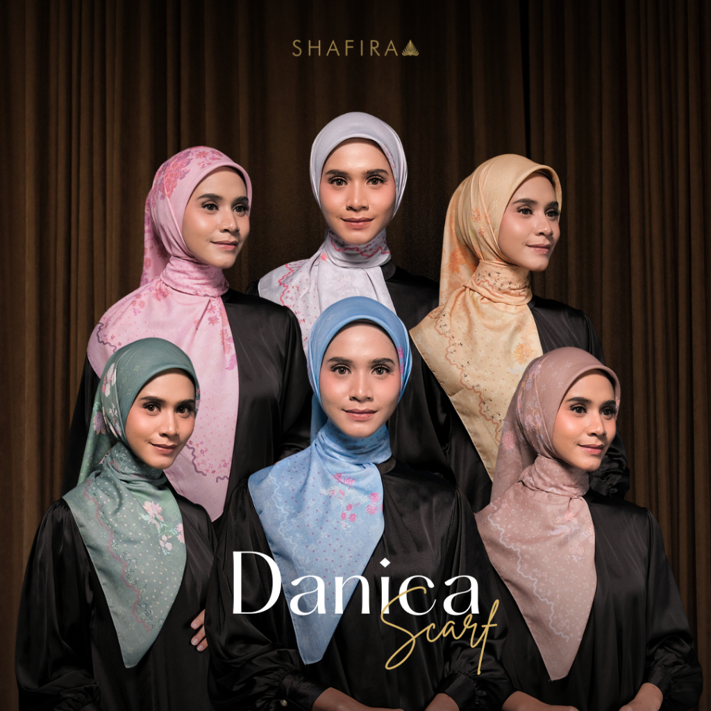 Shafira Danica Printed Scarf | Hijab Kerudung Segi Empat Motif  With Box