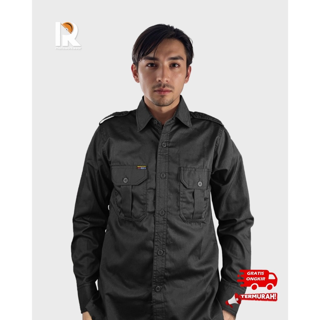 KEMEJA POLOS NAGATA WARNA HITAM/ baju lapangan/ outdoor/ PDL/ PDH, tactical/ Gunung/ kasual - Rhons 